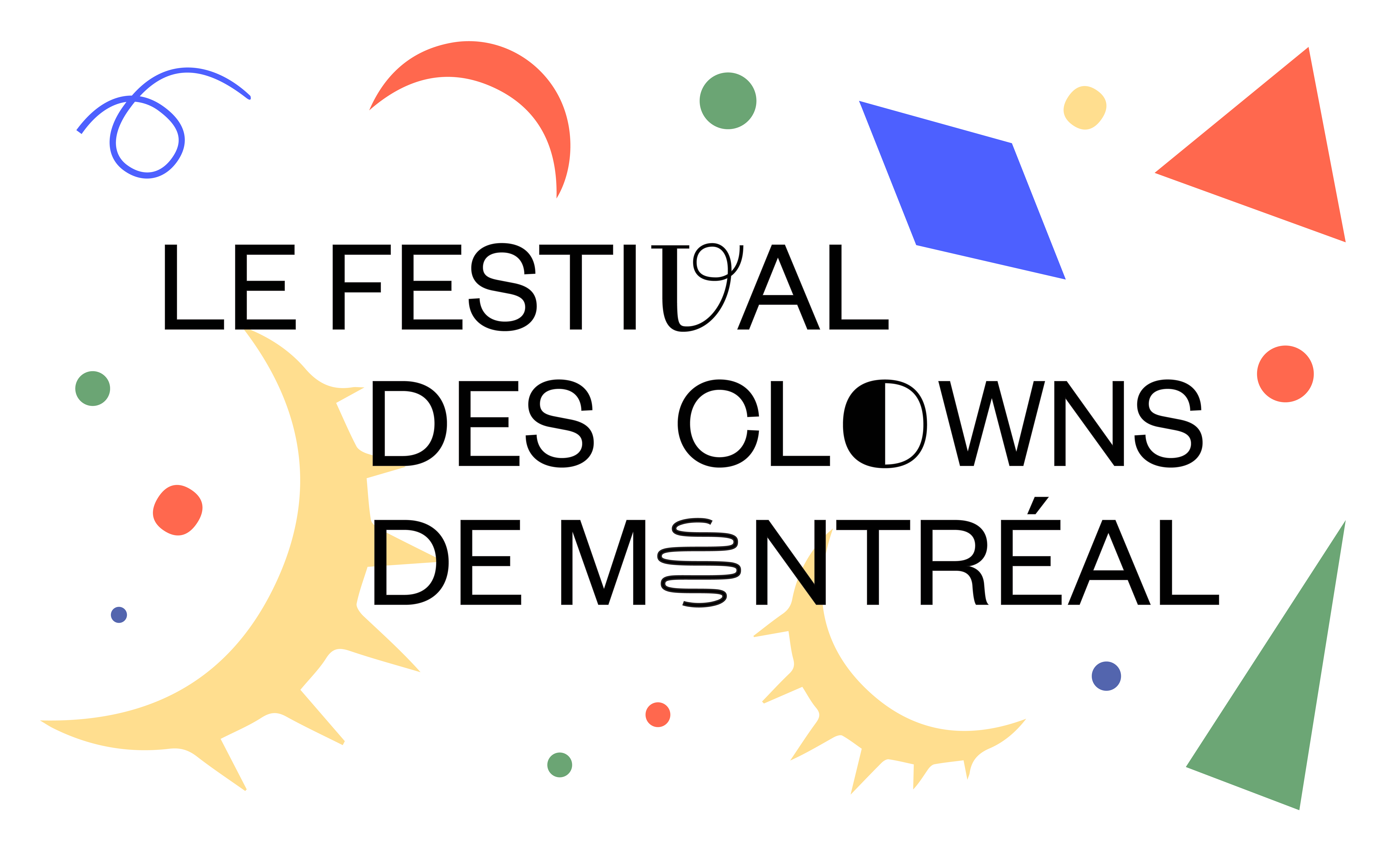 Le Festival des Clowns de Montreal text on a colouful confetti background